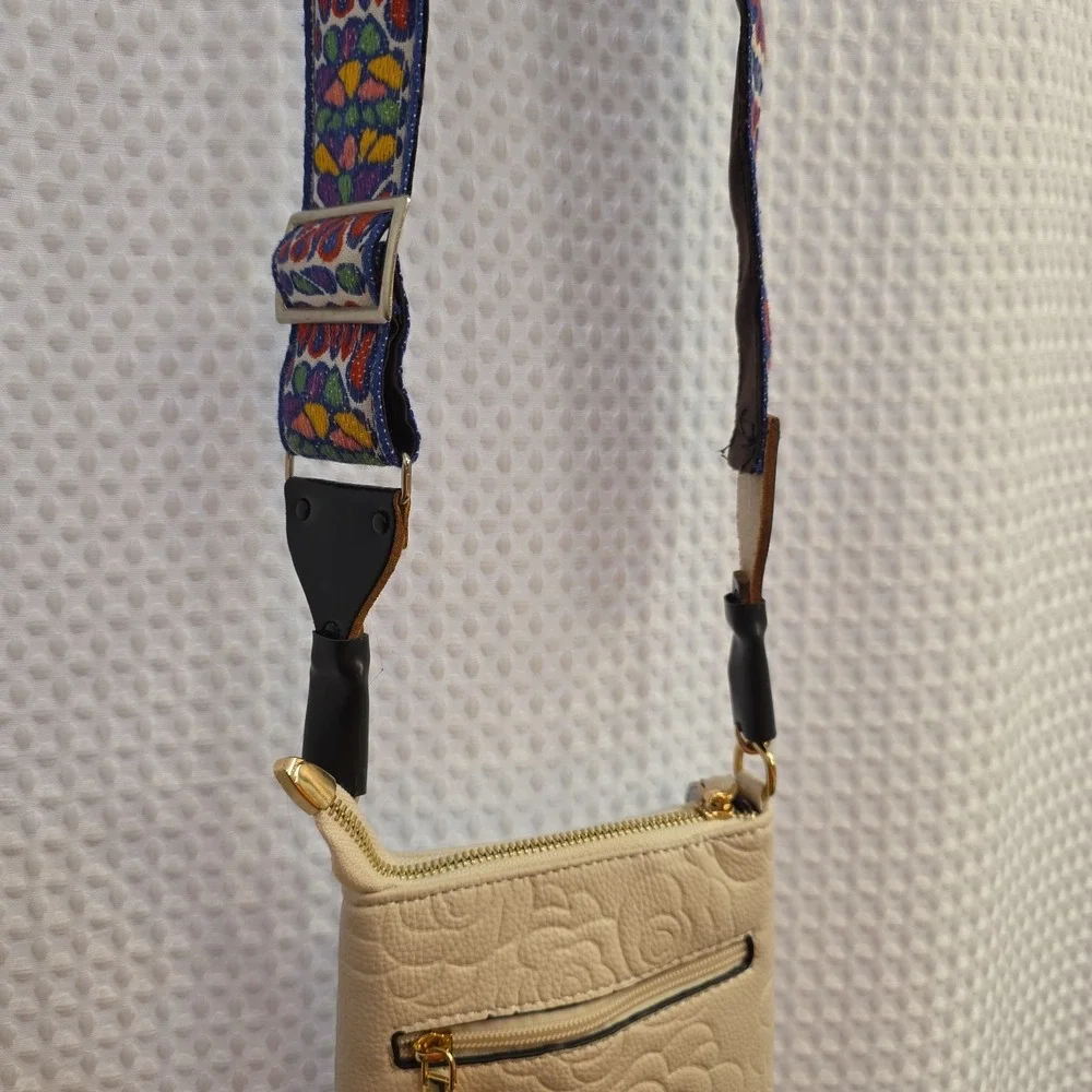 Classy Cream Leather Women Small Crossbody Purse Hip Colorful Adjustable Strap
